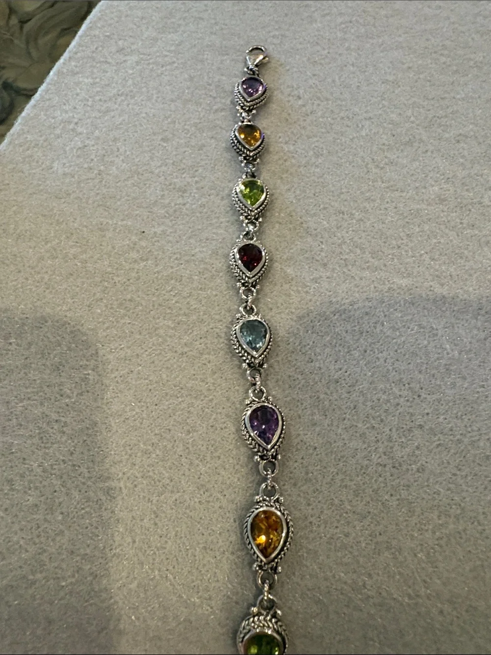 Sterling Silver Multi-Gem Teardrop Bracelet all in semi precious stones